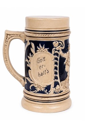 Vintage Alman Tarzı Kapaklı Seramik Bira Kupası