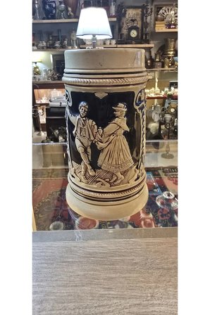 Vintage Alman Tarzı Kapaklı Seramik Bira Kupası