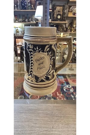 Vintage Alman Tarzı Kapaklı Seramik Bira Kupası