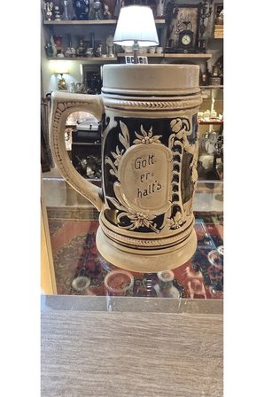 Vintage Alman Tarzı Kapaklı Seramik Bira Kupası