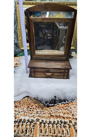 Masif Ahşap Çekmeceli Aynalı Makyaj Aynası / Takı ve Aksesuar Düzenleyici – Vintage Dekor