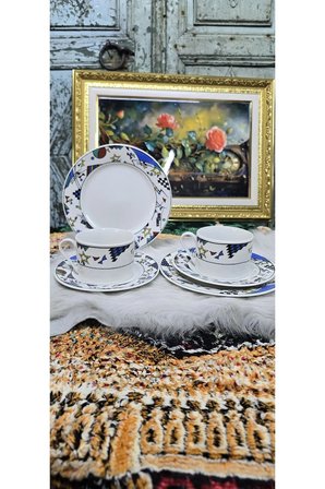 Vintage Porselen 6 Parça Çay Fincanı Takımı – Geometrik Desenli Koleksiyonluk Set