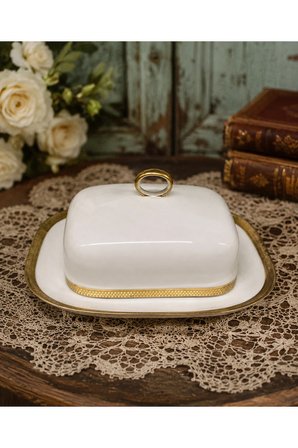 Vintage Bavaria Porselen Tereyağlık / Kapaklı Servis Kabı – Altın Yaldızlı