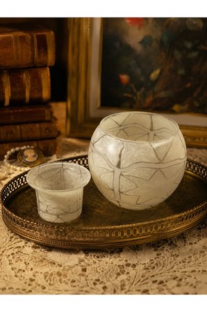 Vintage Desenli Cam Mumluk Seti – Dekoratif Şamdan / Tealight Mumluk