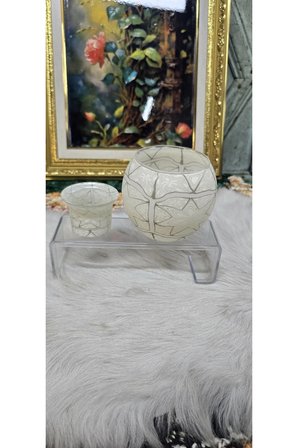 Vintage Desenli Cam Mumluk Seti – Dekoratif Şamdan / Tealight Mumluk
