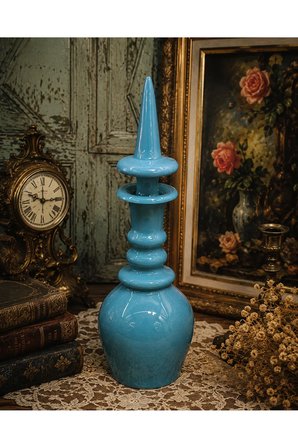 Vintage Açık Mavi Dekoratif Cam Şişe / Karaf – Kapaklı