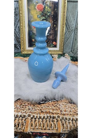 Vintage Açık Mavi Dekoratif Cam Şişe / Karaf – Kapaklı