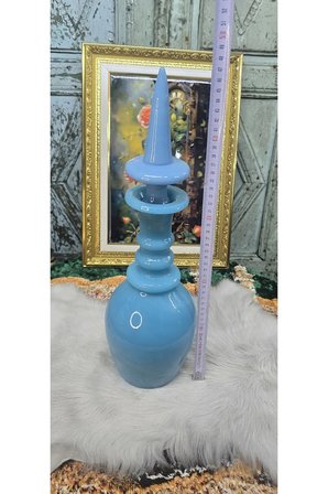 Vintage Açık Mavi Dekoratif Cam Şişe / Karaf – Kapaklı