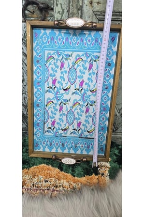 Cam Üstü El Boyama Vintage Servis Tepsisi – Osmanlı Çini Desenli Dekoratif Tepsi