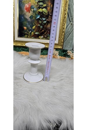 Altın Yaldız Detaylı Vintage Beyaz Porselen Şamdan / Mumluk