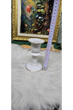 Altın Yaldız Detaylı Vintage Beyaz Porselen Şamdan / Mumluk