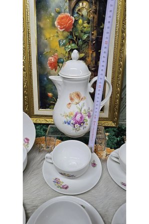 Vintage Çiçek Desenli Porselen Kahve & Çay Takımı