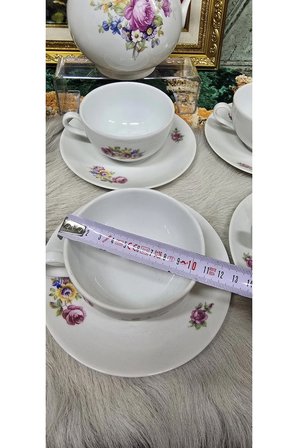 Vintage Çiçek Desenli Porselen Kahve & Çay Takımı