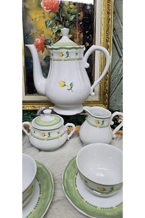 Klasik Sarı Gül Motifli Porselen Çay & Kahve Takımı (6 Kişilik Complete Set)
