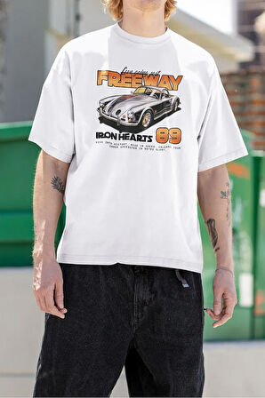 Freeway Iron Hearts 89 Baskılı Unisex Tişört, Oversize Araba Temalı Tişört
