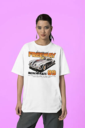 Freeway Iron Hearts 89 Baskılı Unisex Tişört, Oversize Araba Temalı Tişört
