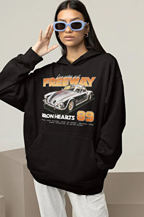Freeway Iron Hearts 89 Baskılı Unisex Oversize Araba Hoodie