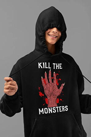 Kill The Monsters Baskılı Unisex Oversize Hoodie