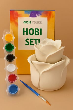 Gül Figürlü Boyama Seti – Yaratıcı Hobi Seti (6 Renk Boya ve Fırça Dahil)