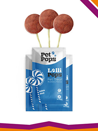 Lollipops Tavuk Ciğeri Yaban Mersini Dondurularak Kurutulmuş Kedi Köpek Ödülü Lolipop 3 Adet Lolipopu