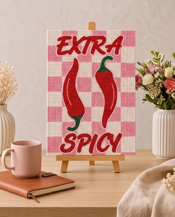 Extra spicy Pearlstone Tuval Sanat Kiti | Yarım İnci 3D Tablo Boyama Seti | Rhinestone 