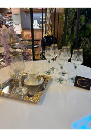 Grappa Eyfel Altın Yaldızlı 6'lı Kahve Yanı Bardağı, Su-Meşrubat-Soda Bardağı, Sunumluk