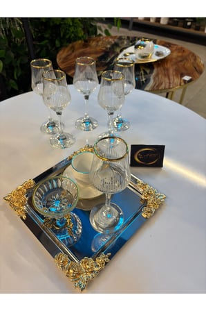Grappa Eyfel Altın Yaldızlı 6'lı Kahve Yanı Bardağı, Su-Meşrubat-Soda Bardağı, Sunumluk