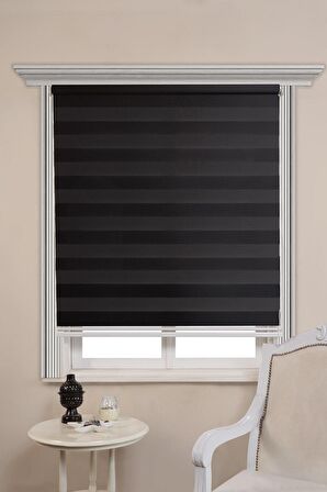 Siyah Bambu Stor Zebra Perde Etek Dilimsiz