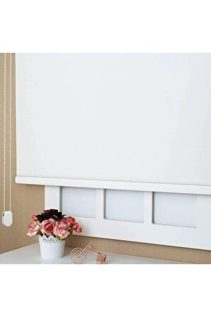 Ekru Ithal Bambu Stor Perde Etek Dilimsiz