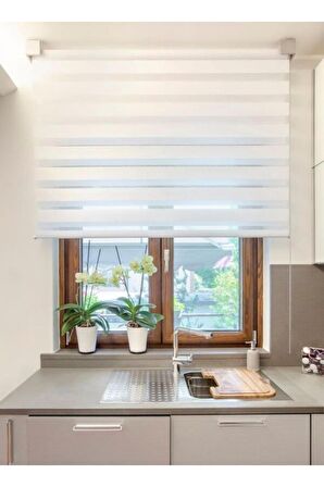 Ithal Bambu Beyaz Stor Zebra Perde Etek Dilimsiz