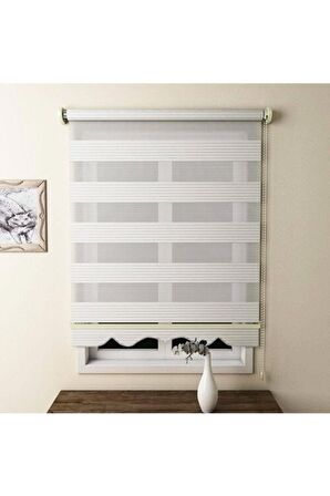 Ekru Pliseli Alüminyum Kasa Zebra Perde Etekli
