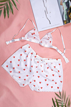 Kadın Ip Askılı Büstiyer Şort Saten Gecelik Takımı