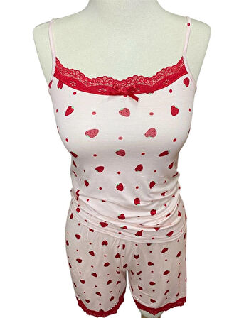Askılı Şortlu Pijama Takımı Modal Viskon Karışım