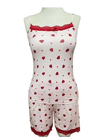 Askılı Şortlu Pijama Takımı Modal Viskon Karışım