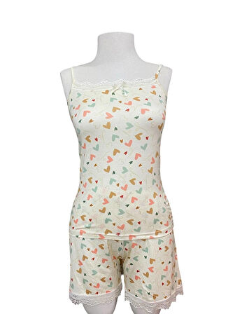 Askılı Şortlu Pijama Takımı Modal Viskon Karışım