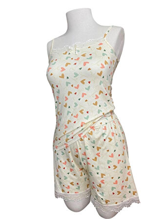 Askılı Şortlu Pijama Takımı Modal Viskon Karışım