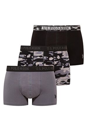 Erkek Siyah - Antrasit - Baskılı 3 lü Boxer