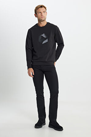 Pamuklu Standart Fit Normal Kesim Bisiklet Yaka Baskılı Sweatshirt