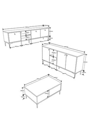 Vision Tv Ünitesi - Orta Sehpa - Konsol Seti Hat - Kaplan Set 1360-2090-1680