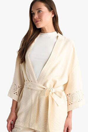 DeFacto Regular Fit Uzun Kollu Kuşaklı Kimono F0986AX25SMBG677