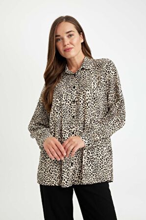 DeFacto Relax Fit Leopar Desenli Uzun Kollu Gömlek D1078AX24AUER37