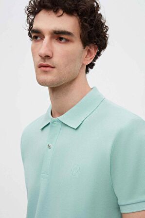 Ds Damat Regular Fit Açık Turkuaz Pike Dokulu %100 Pamuk Kıvrılmaz Polo Yaka Nakışlı T-Shirt 4HC14ORT51000