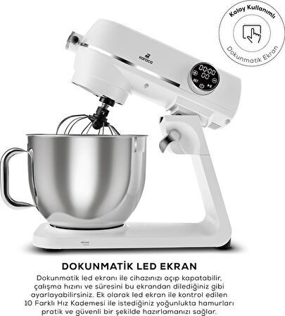 Karaca Multichef Artisan Digital Ekran 7 Litre Döküm Stand Mikser Pearl White 1800w