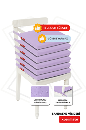 Xpermate Fermuarlı 6'lı Sandalye Minderi Su İtici Kumaş 40x40 Cm Lila