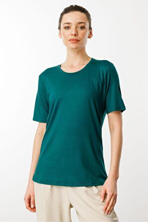 Kadın Sıfır Yaka Basic Penye T-shirt Yeşil