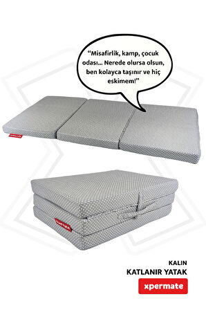 XPERMATE Katlanır Sünger Yatak, Yer Yatağı, Katlanır Yer Minderi, Misafir Yatağı 80x180x8 Gri Puantiyeli