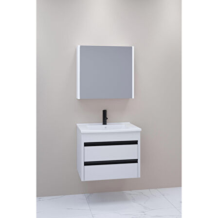 Levante 65 Cm Beyaz Lavabolu Banyo Dolabı Bgn Aynalı - Boy Dolap Hariç