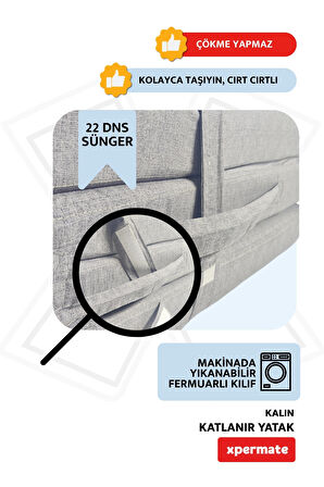 XPERMATE Katlanır Sünger Yatak, Yer Yatağı, Katlanır Yer Minderi, Misafir Yatağı 80x180x8 Gri 
