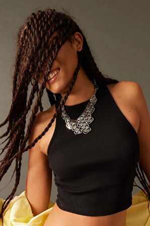 DeFacto Fitted Halter Yaka Fitilli Kaşkorse Basic Düz Atlet U0357AZ23SMBK81