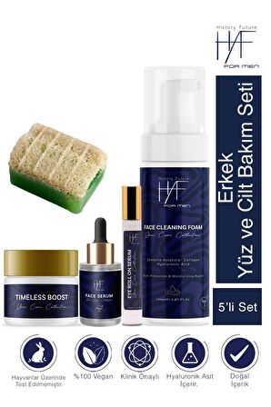 Erkek 5'li Yüz Bakım Seti:Göz Roll-on+Yüz Serumu+Peeling Sabun+Yüz Temizleme Köpüğü+Yüz Bakım Kremi